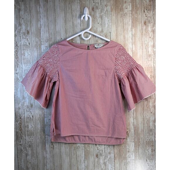 Vineyard Vines Shirt‎ Womens S Red White Striped Keyhole Back Flutter Sleeves - Picture 1 of 11